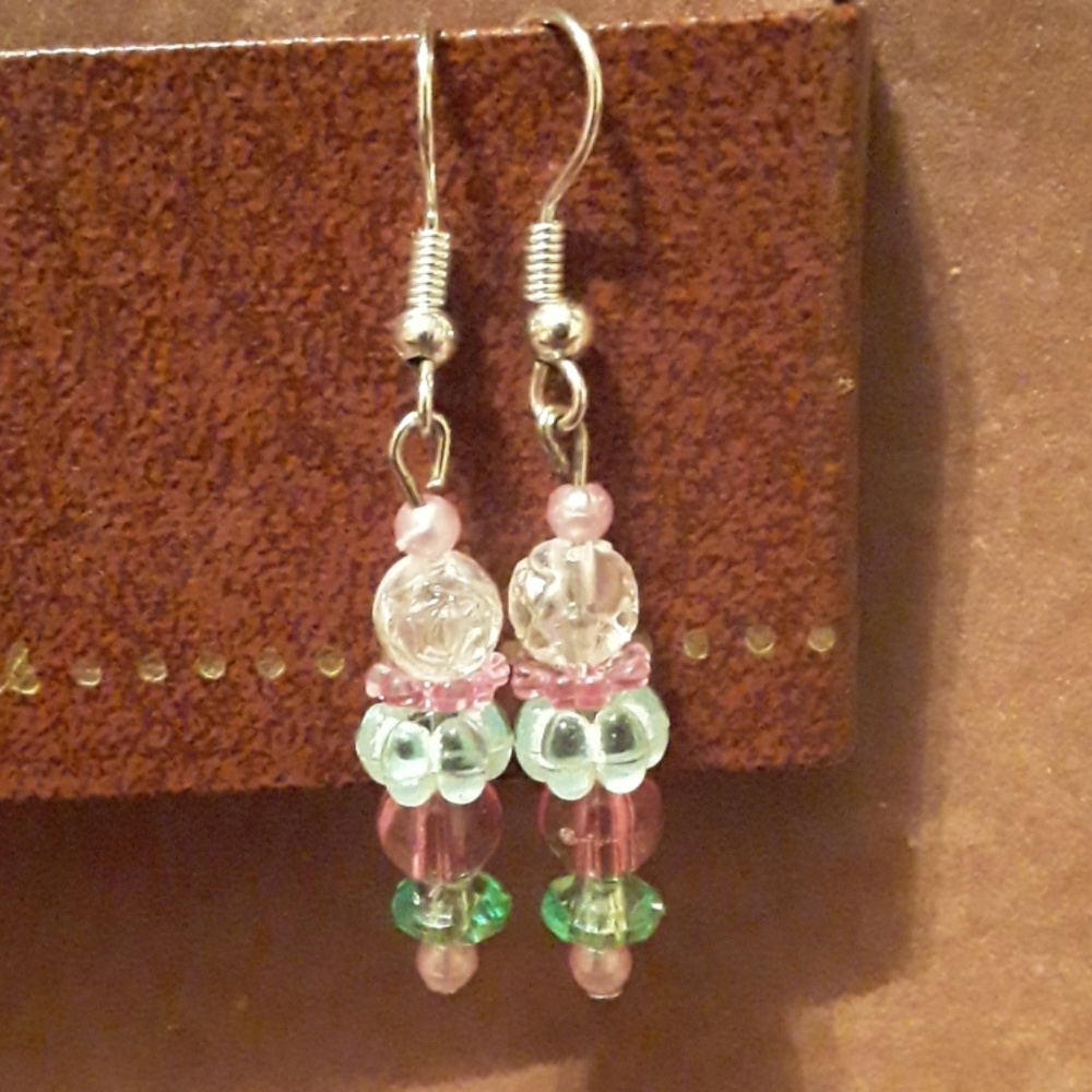 Pink, blue and clear earrings